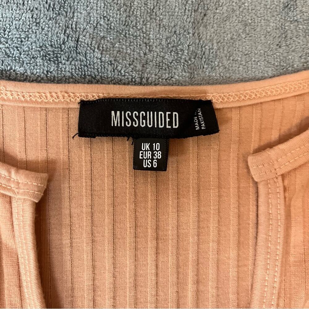 Missguided Pink Coral Ribbed V-neck Long Sleeves Crop Top Coquette Size 6 - Picture 2 of 5